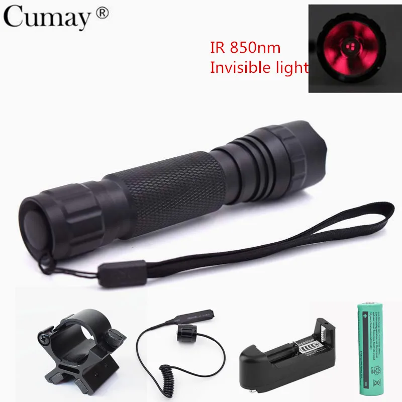

1 Mode IR 850nm Flashlight invisible light by naked eye with X Magnetic Torch Mount Holder 24-27mm for Gun Hunting