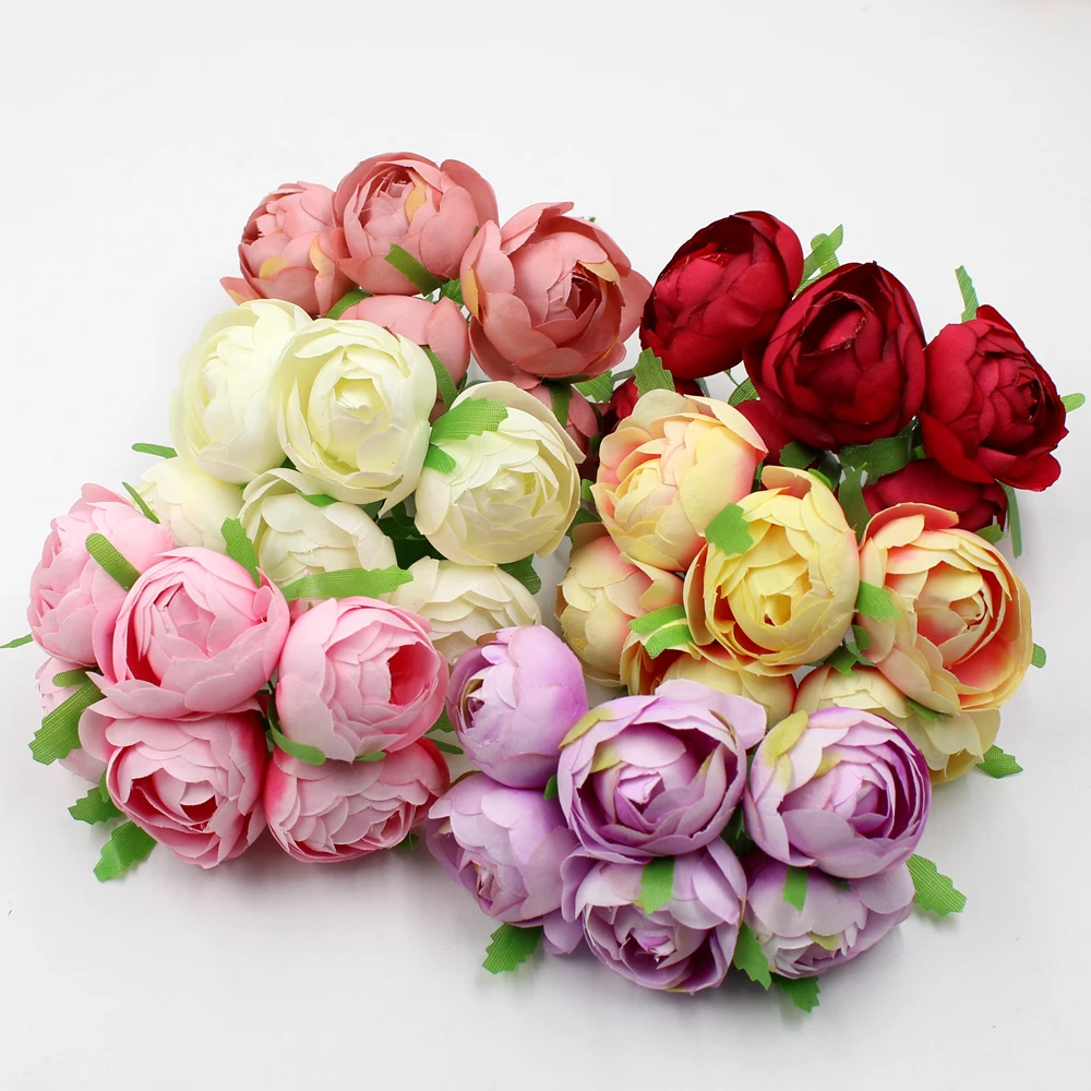 

6pcs/lot 4cm Silk Rose Bud Artificial Flower Bouquet Wedding Decoration DIY Wreath Scrapbook Gift Box Craft Flower