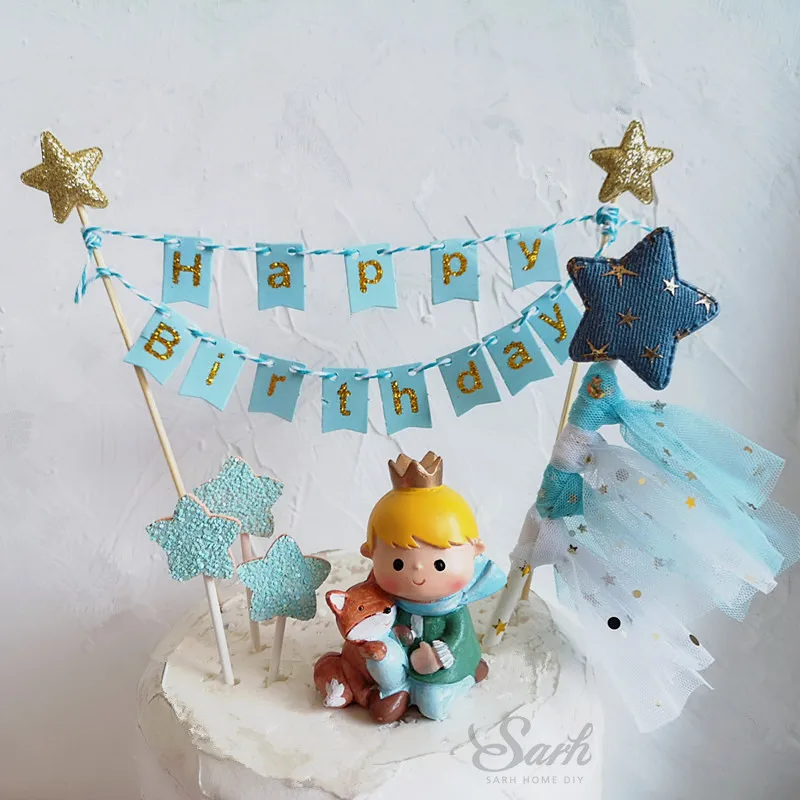 Золотая голубая звезда сердце Корона пряжа "с днем рождения" торт Топпер для вечерние украшения десерт прекрасный подарок
