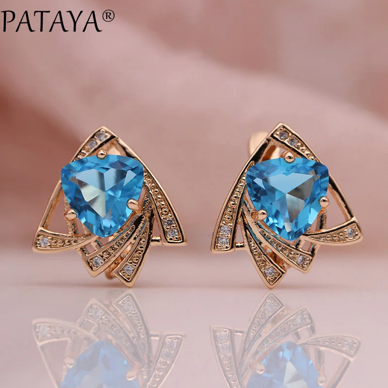 

PATAYA New Blue Triangular Earrings 585 Rose Gold Multicolor Cubic Zircon Dangle Earrings Women Wedding Party Jewelry 9 Colors