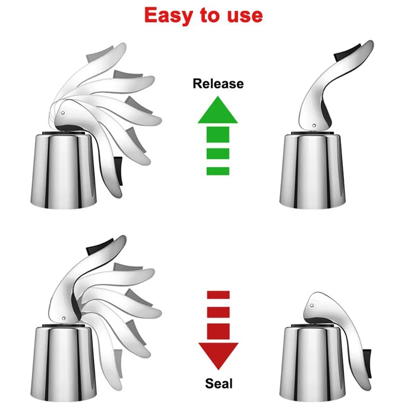 Стопперы для вина, 4 упаковка, нержавеющая сталь Пробка для вина, многоразовый консервант для бутылки вина с вилкой, держит ваше вино свежим