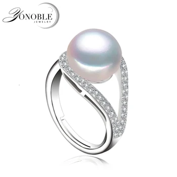 

Real Lady pearl ring 925 silver wedding adjustable big Natural Pearl ring for women wife anniversary birthday gift white pink