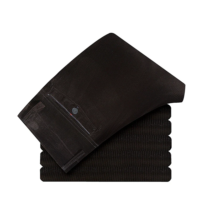 Высокое качество вельветовые брюки мужские деловые повседневные брюки осенние и зимние свободные эластичные прямые брюки плотные вельветовые брюки - Цвет: Dark coffee