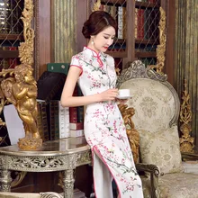 New Arrival White Chinese Women’s Silk Long Cheongsam Vintage Qipao Dress Vestido mujeres Size S M L XL XXL XXXL