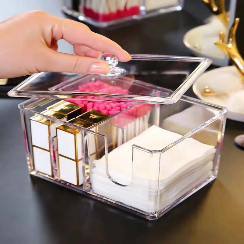 

Acrylic Multifunctional Organizer Round Qtip Container Cosmetic Makeup Cotton Pad Organizer Jewelry Storage Box Holder