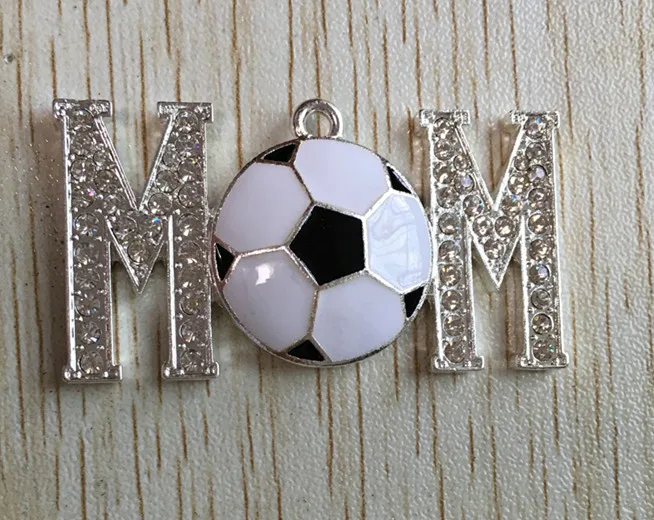 

49x26mm10pcs/lot silver Zinc alloy rhinestone mom football Pendant for Jewelry Necklace(As shown)