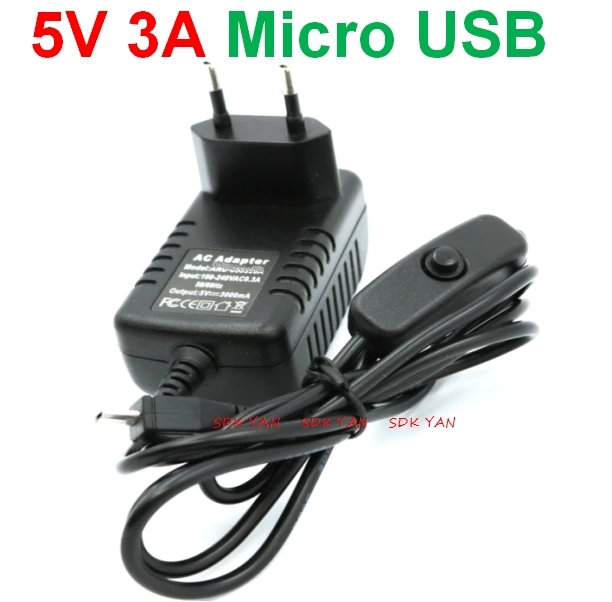 2 шт 5 в 3 А mirro usb Кнопка ВКЛ/ВЫКЛ зарядное устройство ЕС 5 в 3 А микро USB зарядное устройство Raspberry PI 3 адаптер питания 5 В 3 А микро