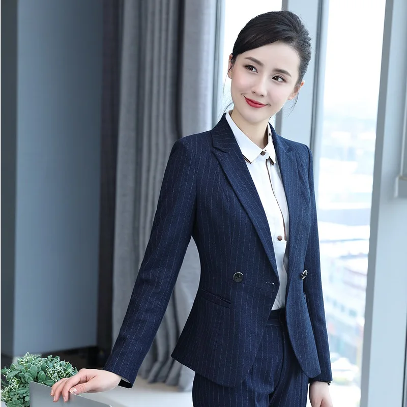 OL стили полосатый Формальные пиджаки для женщин бизнес для верхняя одежда куртки пальто Женская рабочая одежда топы корректирующие
