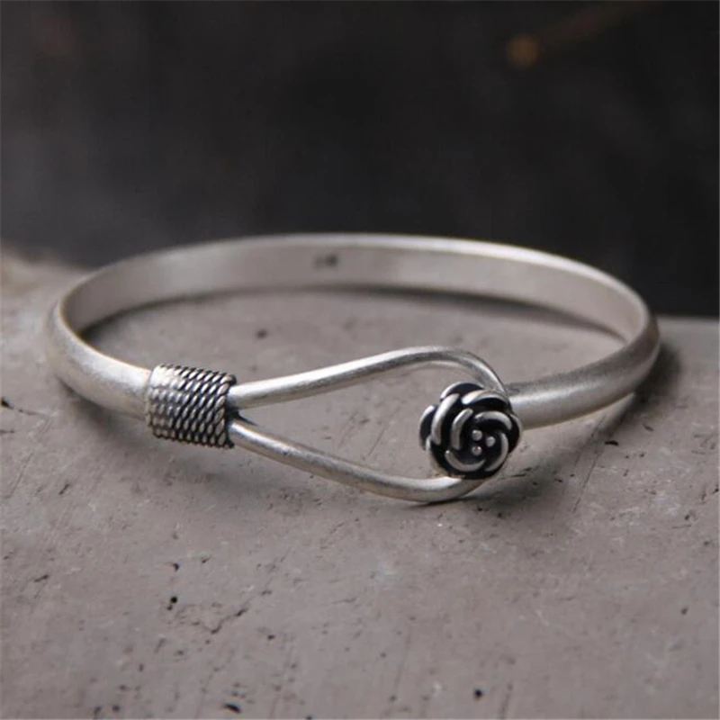 

Wholesale 999 Sterling Silver Jewelry Bangle Bracelet Fashion Jewelry Flower Knot Bangles For Women 5mm Width 18.70g