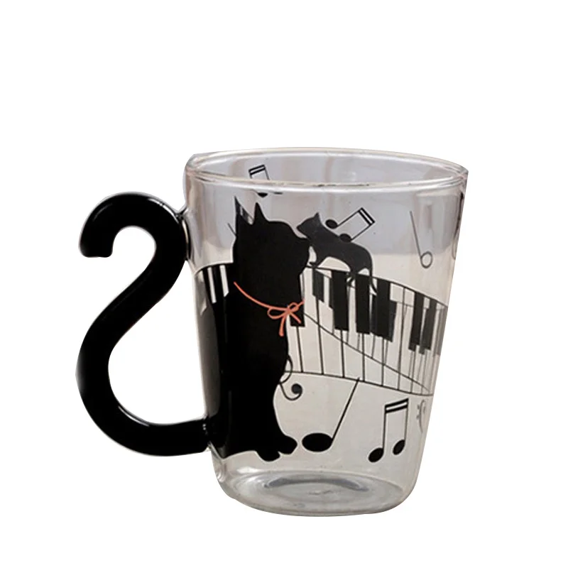 Hoomall мультфильм котенок стеклянная кружка чашка с ручкой кофейная чашка милый кот прозрачный фруктовый сок стакан для напитков для дома и офиса - Цвет: F