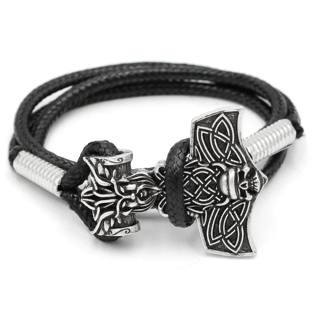 Youshone норвежский викинг Thor's Hammer Amulet скандинавский Odin череп лицо Mjolnir браслет 23