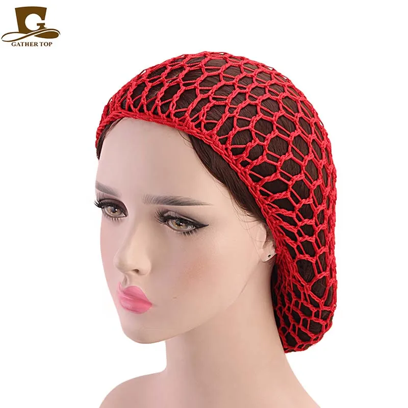 Nowe szerokie pasmo siatki Snood siatka do włosów opaski Lady Turban akcesoria do włosów kobiety miękkie Rayon szydełka Hairnet Oversize czapka z dzianiny Cap