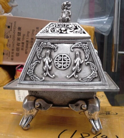 

0 Buddhist bronze coated silver elephant lotus statue censer incense burner