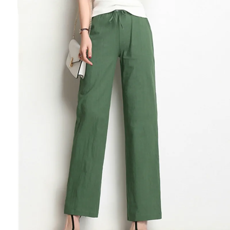 Wide leg pants  women 2018 summer loose high elastic waist drawstring casual straight long pants female trousers Plus size
