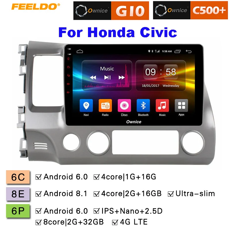 

FEELDO 10.1" 2.5D Nano IPS Screen Android 6.0 Octa Core/DDR3 2G/32G/4G LTE Car Media Player For Honda Civic 2004-2009 (Civic 8)