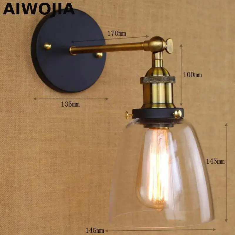 cheap Loft Vintage Industrial Edison Wall lamps Clear Glass Wall Sconce Warehouse Wall Light Fixtures E27 110V 220V Bedside Lighting