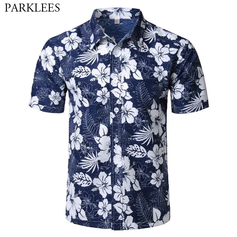Мужская Летняя модная пляжная гавайская рубашка, брендовая приталенная рубашка с коротким рукавом и цветочным принтом, повседневная праздничная одежда для вечеринки, гавайская рубашка