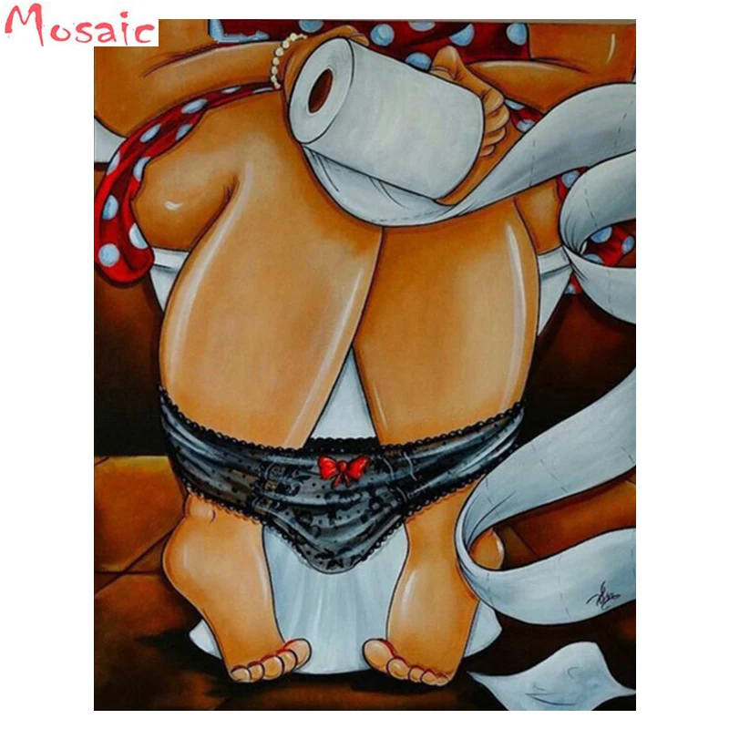 

Cartoon Toilet fat lady"woman"Painting Full square round DIY 5D Diamond Painting cross stitch kits mosaic embroidery