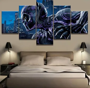 

5 Piece Canvas Art Black Panther Poster Modern Decorative Paintings on Canvas Wall Art for Home Decorations Wall Decor Artwork
