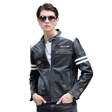 Винтажная Черная Мужская мотоциклетная куртка из натуральной воловьей кожи размера плюс 3XL приталенная короткая Байкерская кожаная куртка