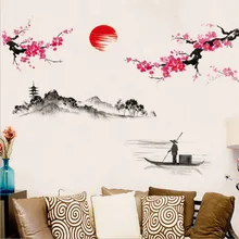 Китайский стиль Сакура японский розовый цветок вишни дерево декор стены стикеры декор