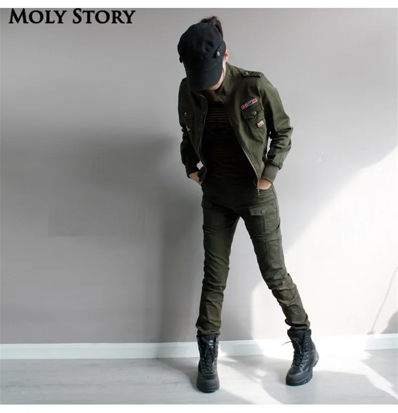 Супер! Женская куртка бомбер армейский зеленый цвет|chaquetas mujer|green militarybomber jacket women |