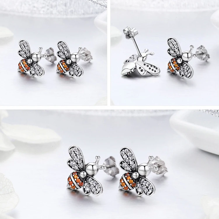 Женские изысканные серьги гвоздики Bee Story модные серебряные ювелирные