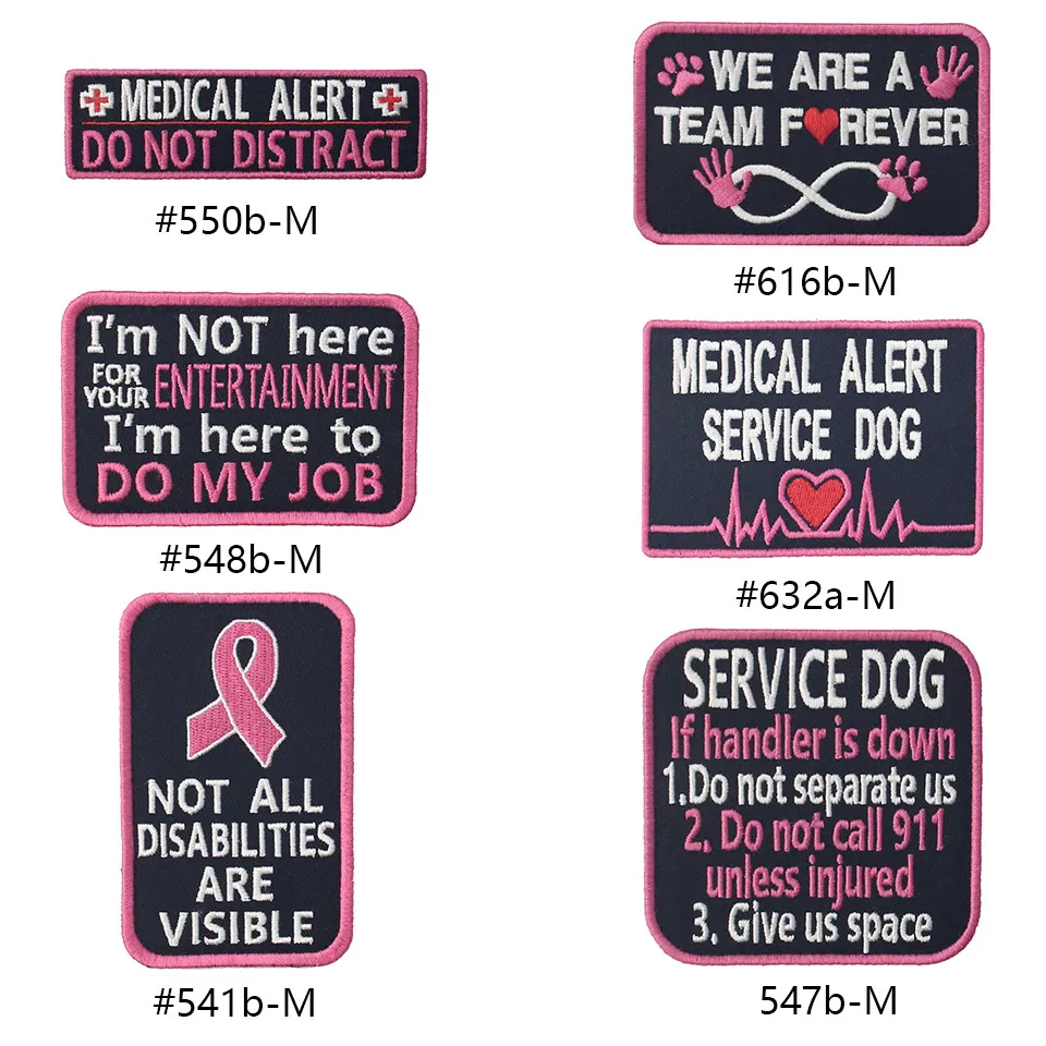

Embird patches Embroidered sew on patches Pink Service Dog ceo-friendly handmade 3D hook and loop patch jacket patch