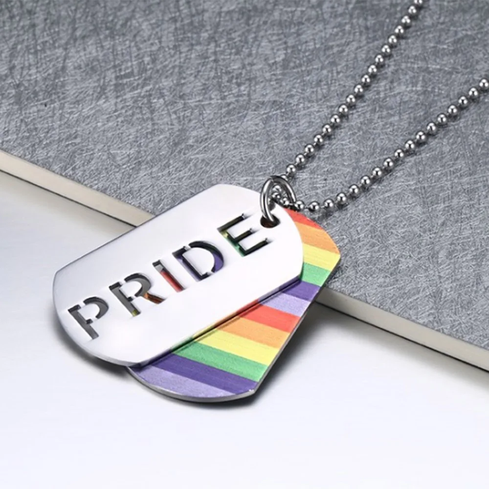 

2PCS Pride Rainbow Dog Tag Pride Pendant NecklaceCouple Necklace For Women Men Jewelry