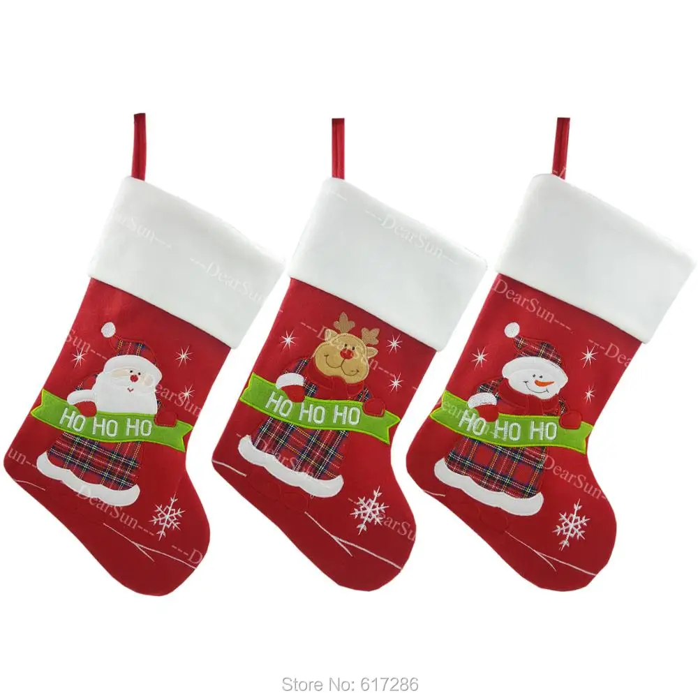 

2018 New 3pcs/set Christmas Stocking Santa Claus Snowman Reindeer Gift Bags Socks Christmas Decoration Hot Sale