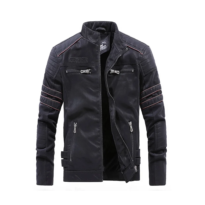 EICHOS/модные дизайнерские мужские кожаные куртки с вышивкой, повседневные мужские Куртки из искусственной кожи с воротником-стойкой, кожаные куртки для мужчин - Цвет: Black