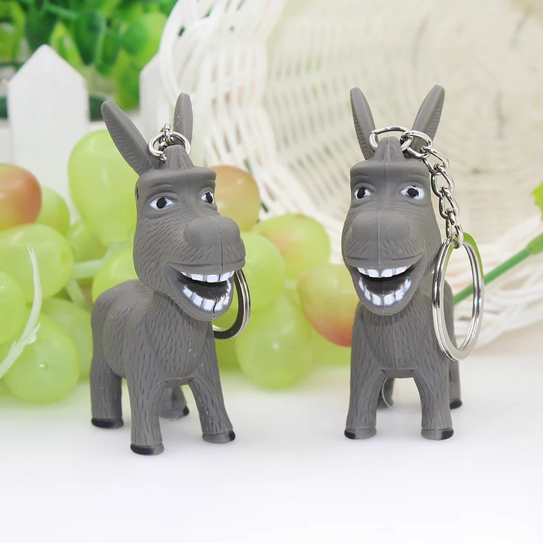 new hot sale creative donkey keychain with Led Flashlight Bag hanging keyring gift for students and women