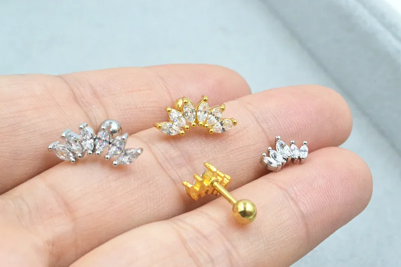 Lot10pcs Body Jewelry- Shine CZ Gems Ear Studs/Earring Helix Bar Upper Earring Body Piercing Diath Cartilage Earring 16g New