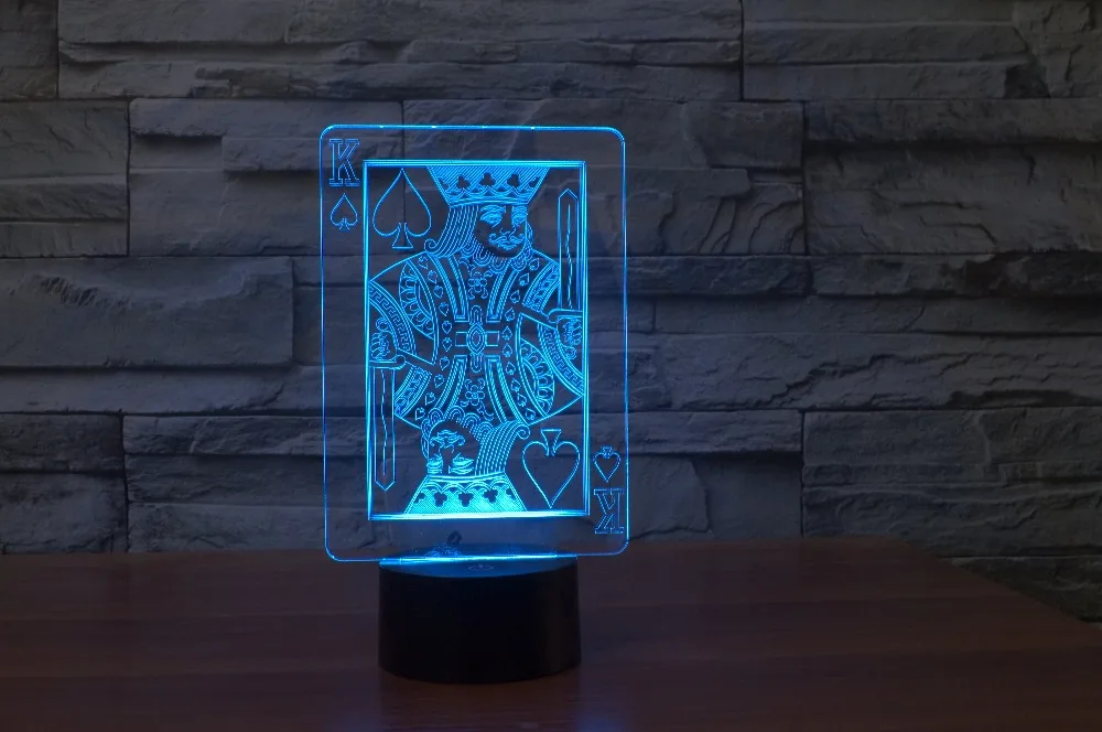 Spade K. 3D ночник 7 цветов changingp Творческий Покер лампа Спальня ночник атмосфера LED Настольная лампа для подарка