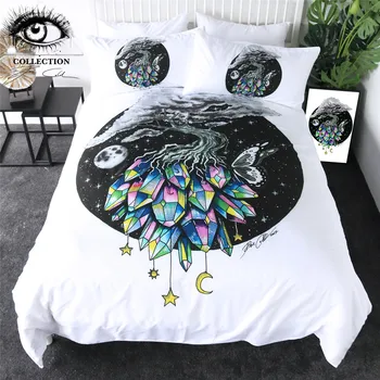 

Crystal Tree by Pixie Cold Art Bedding Set Colorful Rock Quilt Cover Star Moon Planet Bed Set Space Butterfly Bedclothes 3-Piece