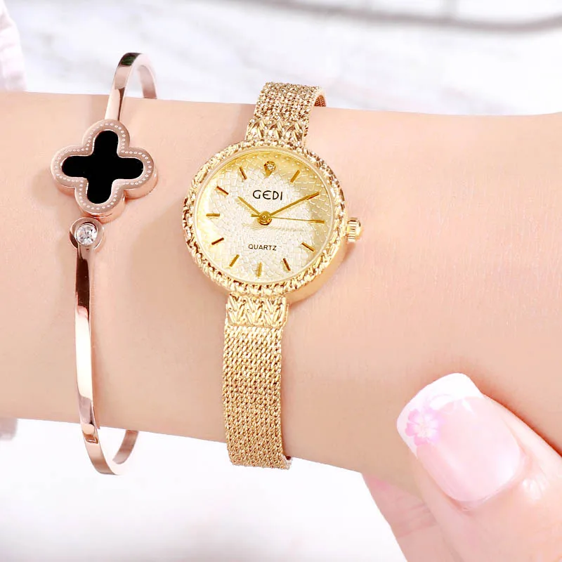 GEDI кварцевые женские часы лучший бренд класса люкс розовое золото для женщин часы браслет для дам Наручные Montre Femme Relogio Feminino - Цвет: Gold gold