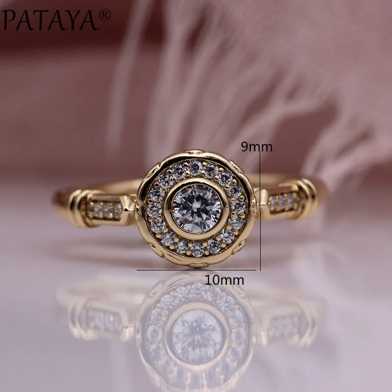 PATAYA New 585 Rose Gold Lovely Carved Natural Zircon Rings Women Fashion Jewelry Wedding Fine Craft Hollow Round White Ring - Image 6