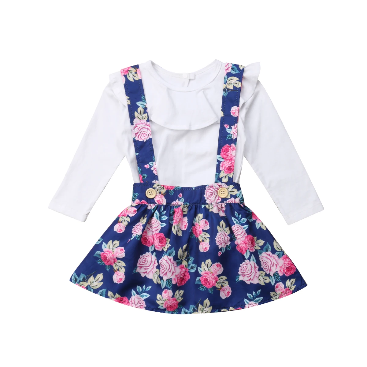 Ковылять детские для маленьких девочек футболка с длинными рукавами Топы Цветочный комбинезон мини-юбка комплект одежды От 1 до 6 лет