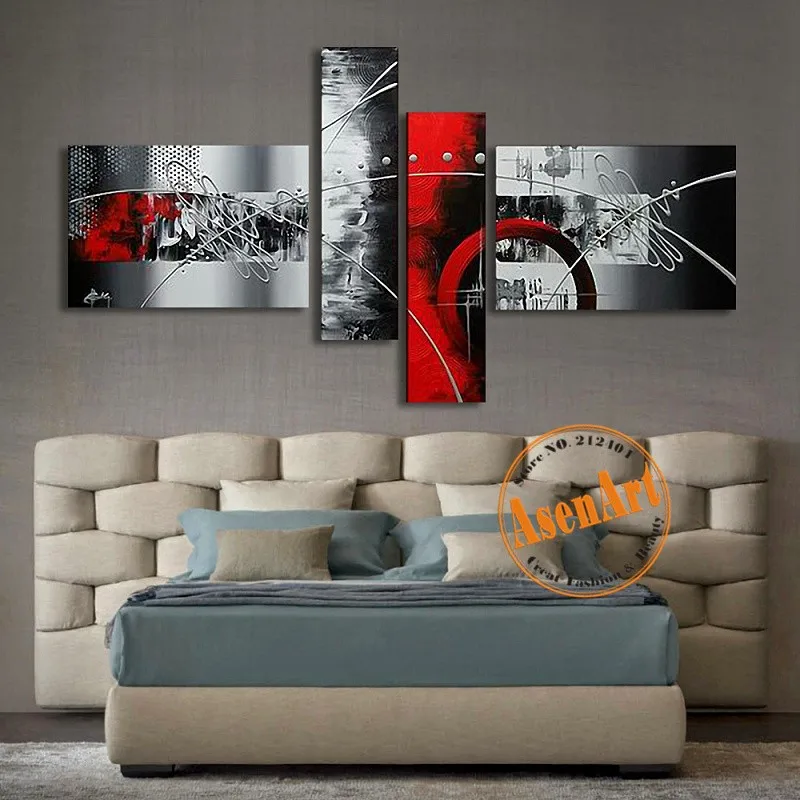 100% Hand Painted Modern Abstract Decoration Oil Painting Home Picture for Living Room Wall Art Canvas 4 Piece Unframed Artwork