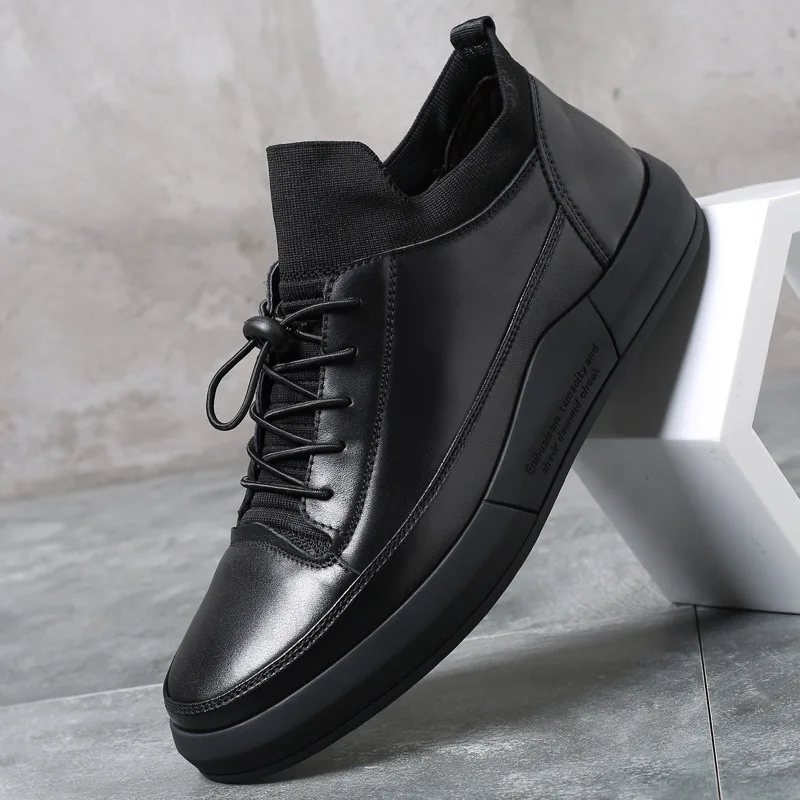 

BACKCAMEL 2018 Spring Autumn Cowhide Leather Men's Shoes Trend Retro Casual Shoes Increase Wear-resistant Back Vulcanized Shoes