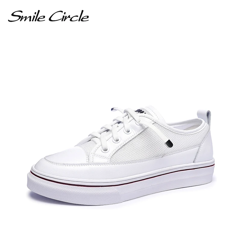 

Smile Circle sneakers 2019 Spring White Flat shoes women fashion Lace-up shoes women casual Breathable shoes Student shoes