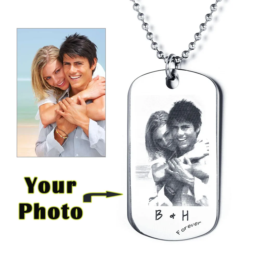 

Father's Day Gift Personalized Photo Tag Custom Engraving Picture Text Necklace Stainless Steal Pendant (JewelOra NE101322)