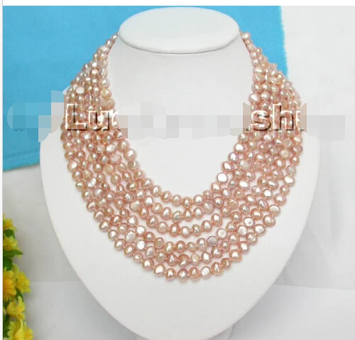 

FREE SHIPPING>@@> Genuine 6row 7mm 17" baroque lavender freshwater pearl necklace j4437 ^^^@^Noble style Natural Fine jewe &