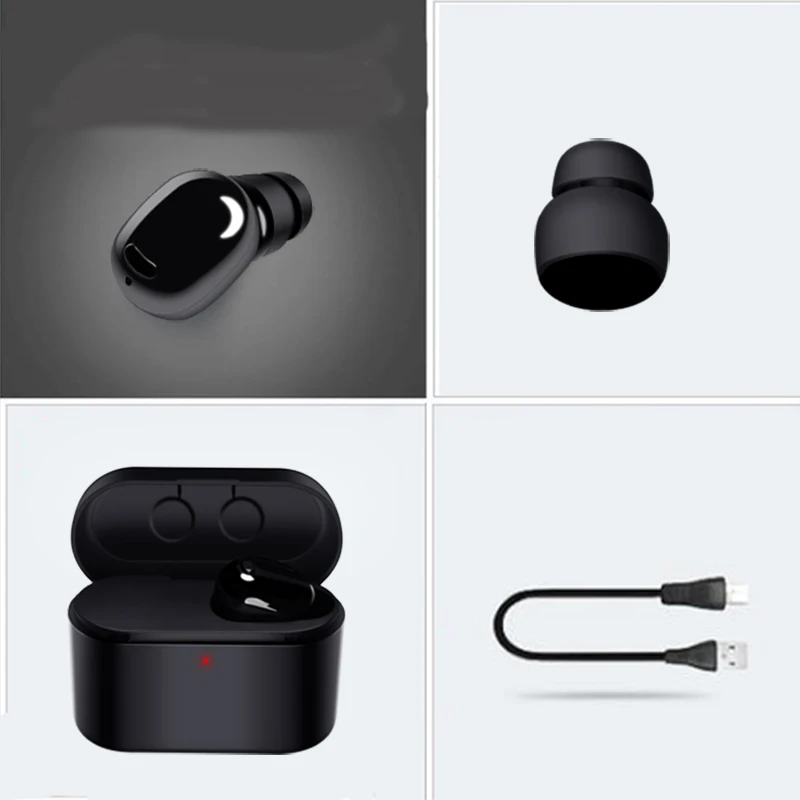 TWS беспроводные Bluetooth наушники Мини Bluetooth наушники беспроводная гарнитура для телефона с Один микрофон зарядная коробка - Цвет: Black