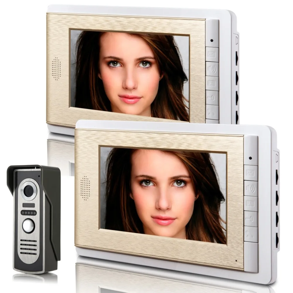 

One Camera Two Monitor 7" Video Intercom Apartment Door Phone System Gold Monitors 1 HD Camera Doorbell