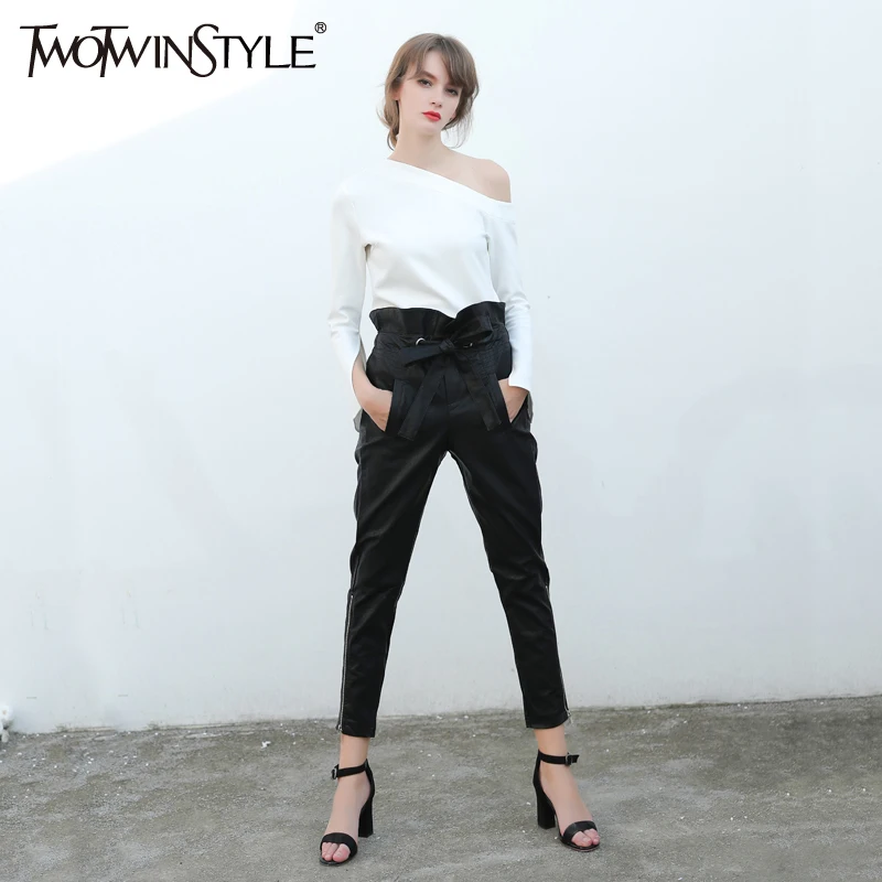Twotwinstyle Мотобрюки для Для женщин Искусственная Кожа Женский карандаш Брюки
