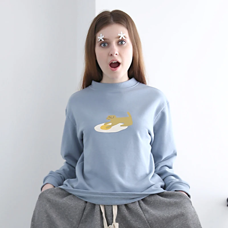 

2017 New Sweet Loose Pullover Tops Cotton For Women Sweatshirts Long Sleeve Cartoon Printed Autumn Hoodies Casual Preppy Style