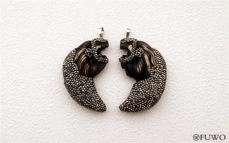 Lion Head Pave Rhinestone Resin Pendant 7