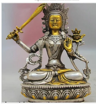 

8 " China budismo dorar plata Manjusri Bodhisattva Manjushri buda decoration bronze factory outlets