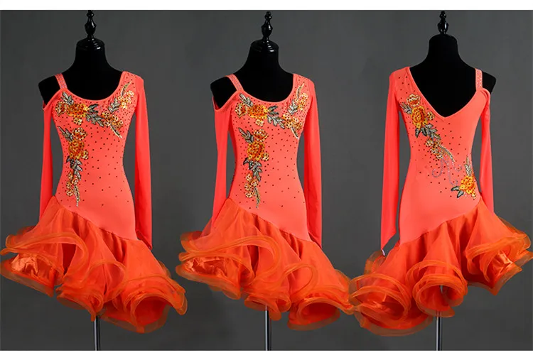 Стиль оранжевый латинский танцевальный костюм спандекс камни с открытой спиной латинское танцевальное платье для женщин латинские танцевальные конкурсные платья S-XXL